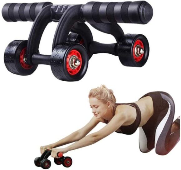 this is a product image showing front view 4 Wheel Ab Roller And Push Up Bar