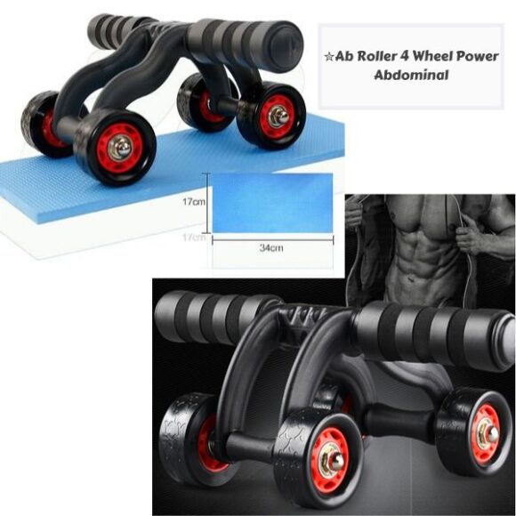 this is a product image showing front view 4 Wheel Ab Roller And Push Up Bar