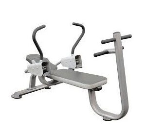 Impulse Roman Chair. A gray Roman chair exercise machine with a padded back and adjustable handles. The machine is designed for back extensions and core strengthening exercises.