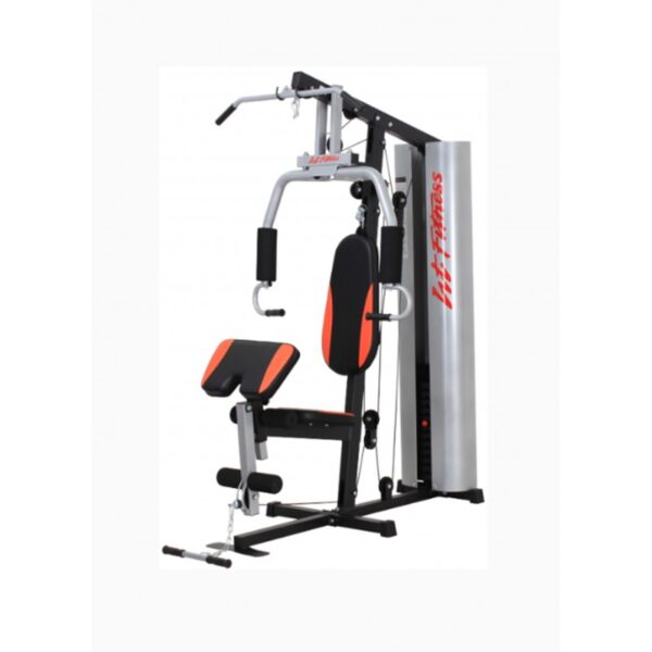 Lifespan WT-H99A 5 Station Multi Gym: A black multi-station home gym equipment with adjustable weights, multiple exercise stations, and padded seats. The equipment includes a bench press station, a lat pulldown station, a pec deck station, and a low row station. The word "Lifespan" is printed on the front of the machine.