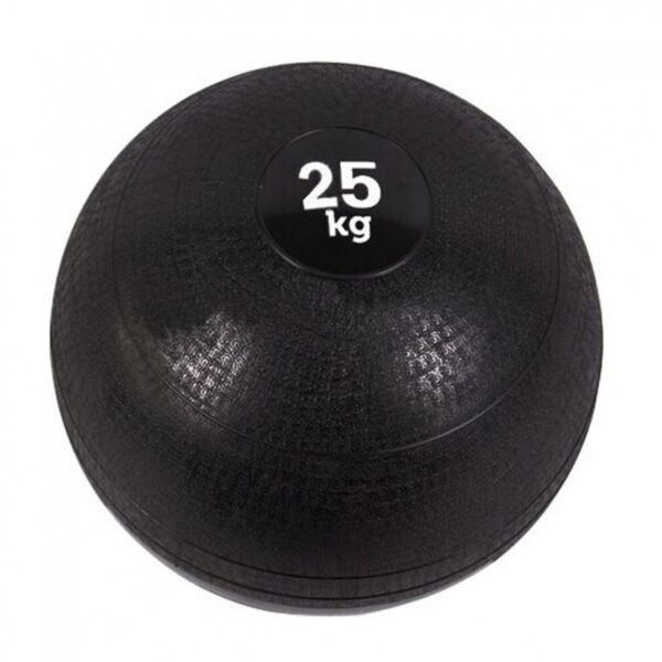 A black medicine ball with the weight "25 kg" printed on it. The ball has a textured surface.