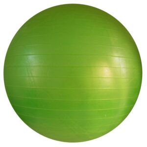 A green exercise ball with visible lines or textures on its surface. It appears to be a solid, inflatable ball