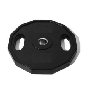 A black hexagonal weight plate with two handles on opposite sides. The plate has a central hole for a barbell and the weight "2.5kg" is visible on the surface.